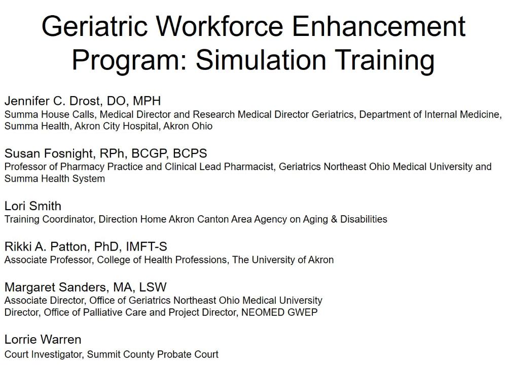 Geriatric Workforce Enhancement Program Simultation Training slides